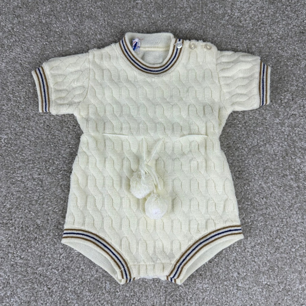 Little Star Romper Baby Cream Excellent Vintage Cable Knit Pom Poms